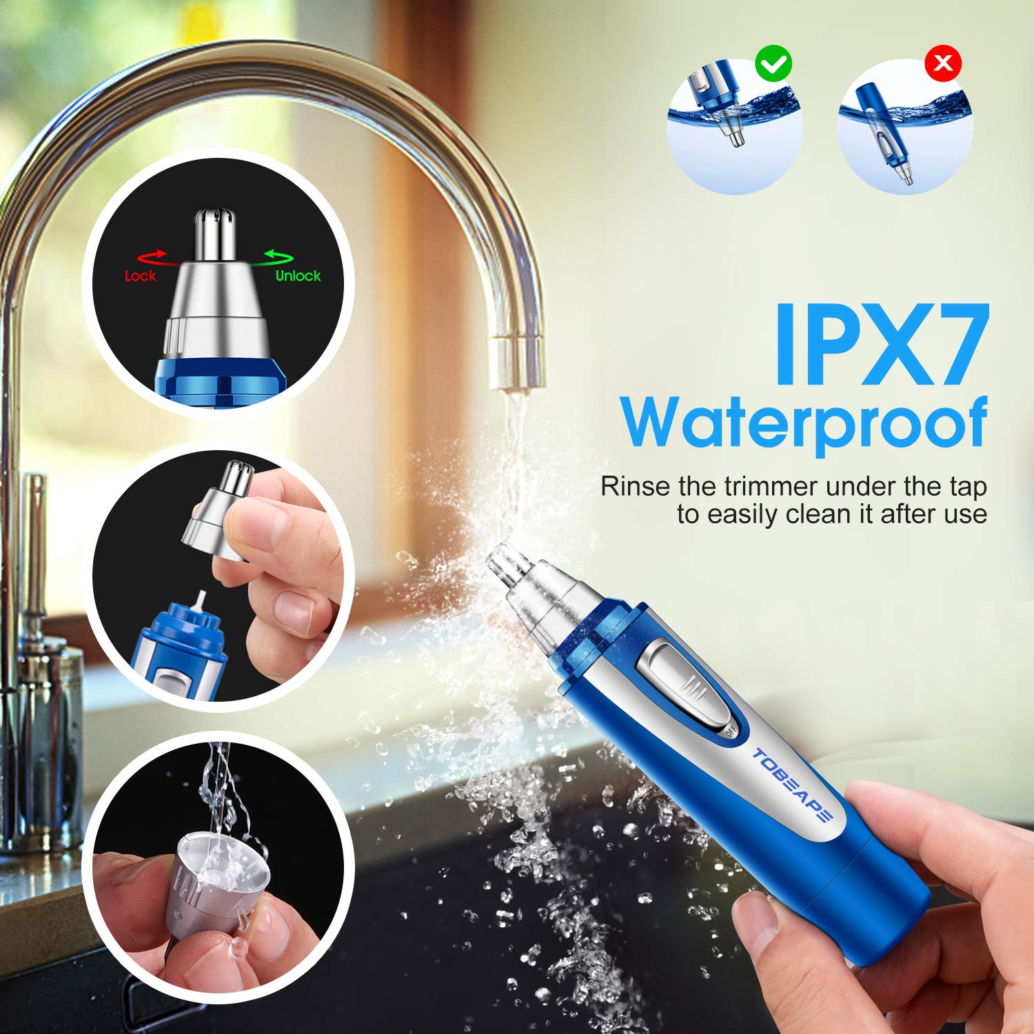 Tobeape Mute Design Nose Trimmer and Ear Hair Trimmer for Men Women, Wet/Dry Nose Hair Clippers Painless Trimming with Dual Edge Blades & Vacuum Cleaning System