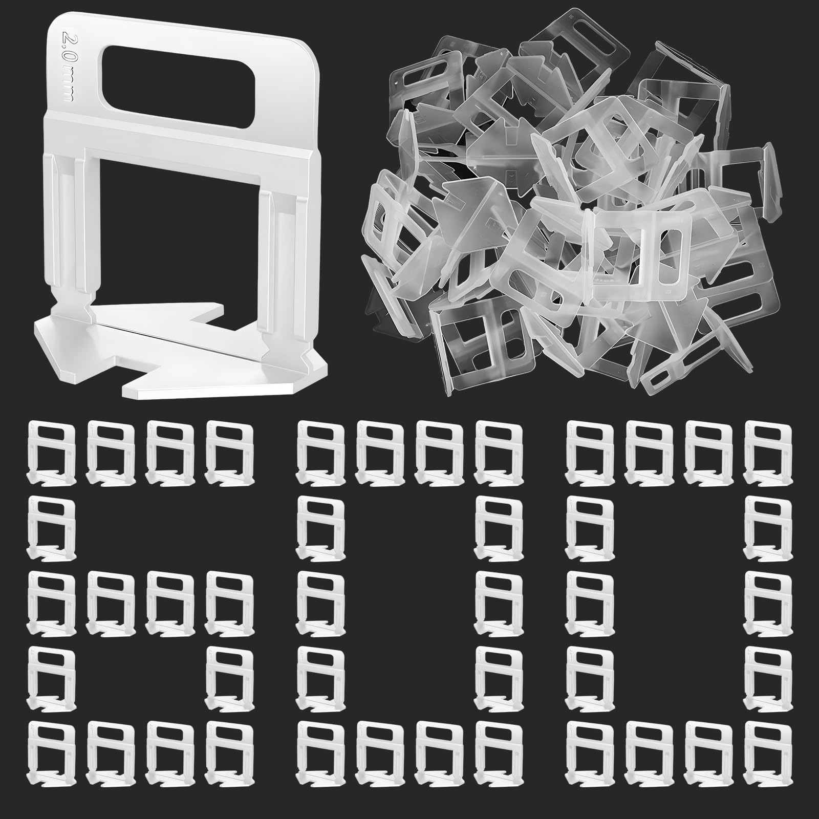 SuQurtom 600pcs 2mm Tile Leveling System Clips - Tiles Leveler Spacers, Positioning Spacer for Wall Floor Ceramic Marble Natural Stone Installation