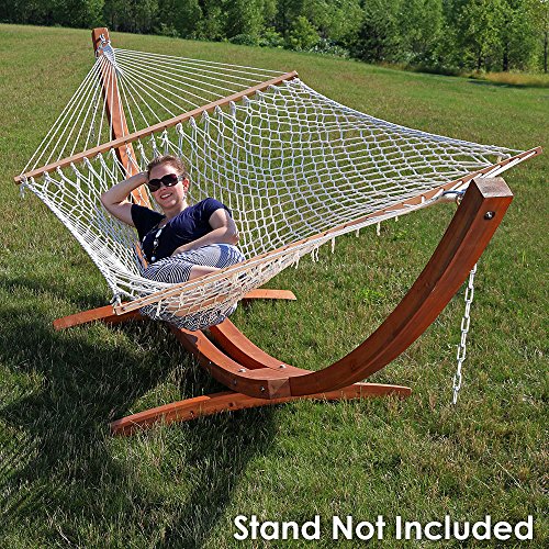 Sunnydaze Double Wide 2 Person Cotton Spreader Bar Rope Hammock, 2