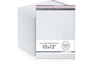 BAYLUE White 10x13 Inch Poly Bubble Mailers |Self Seal Padded Envelopes for Thick books | Air Cushioned Bubble Mailer | Usable Size 9.5x13 Inch | Waterproof Lightweight Mailing Shipping Bags | 100 Pack Bulk