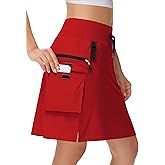 MIVEI 20" Women's Hiking Cargo Skorts Skirts with Zipper Pockets Knee Length Golf Tummy Control Quick Dry Long Skort Red