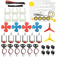 EUDAX 6 Set DC Motors Kit, Mini Electric Hobby Motor 3V -12V 25000 RPM Strong Magnetic with 86Pcs Plastic Gears, 9V Battery C