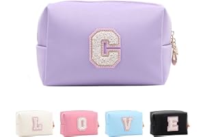 Hbhhpov Small Personalized Initial Letter Makeup Bag,Cute Waterproof PU Leather Chenille Letter Cosmetic Bag Travel Makeup Ba