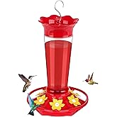FEED GARDEN 10 OZ Hummingbird Feeders for Outdoors Hanging Ant and Bee Proof, Plastic Humming Birds Feeders for Outside with 5 Feeding Ports, Red Hanging Mount Hummingbird Feeder Easy Clean