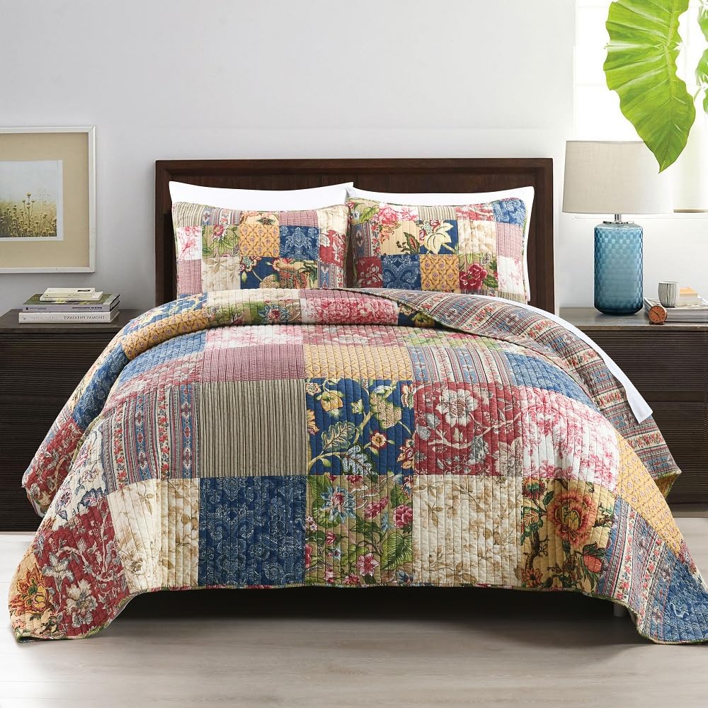 Photo 1 of ENASAL Cotton Bedspread Quilt Sets Reversible Bedding Coverlet Sets Comforters Vintage Luxury Gorgeous Floral Real Patchwork Bedspread,King Size
