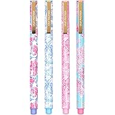 Lilly Pulitzer Felt Tip Pen Set of 4, Colored Pens Fine Point, Colorful Pens for Note Taking and Journaling (Pink and Blue Assorted Patterns)