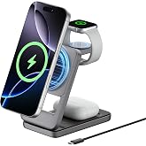 Basike Carregador indução 3 em 1 Magnético Dobrável Portátil, Luz Noturna | Carregador Sem Fio, Compatível com MagSafe, iPhon