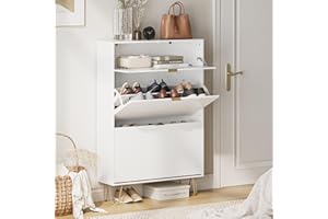 Acodaiuy Shoe Cabinet, Shoe Storage Cabinet for Entryway Shoes Organizer Freestanding Organizer with 2 Flip Drawers, 3-tie Narrow Shoe Rack Cabinet,Vertical White