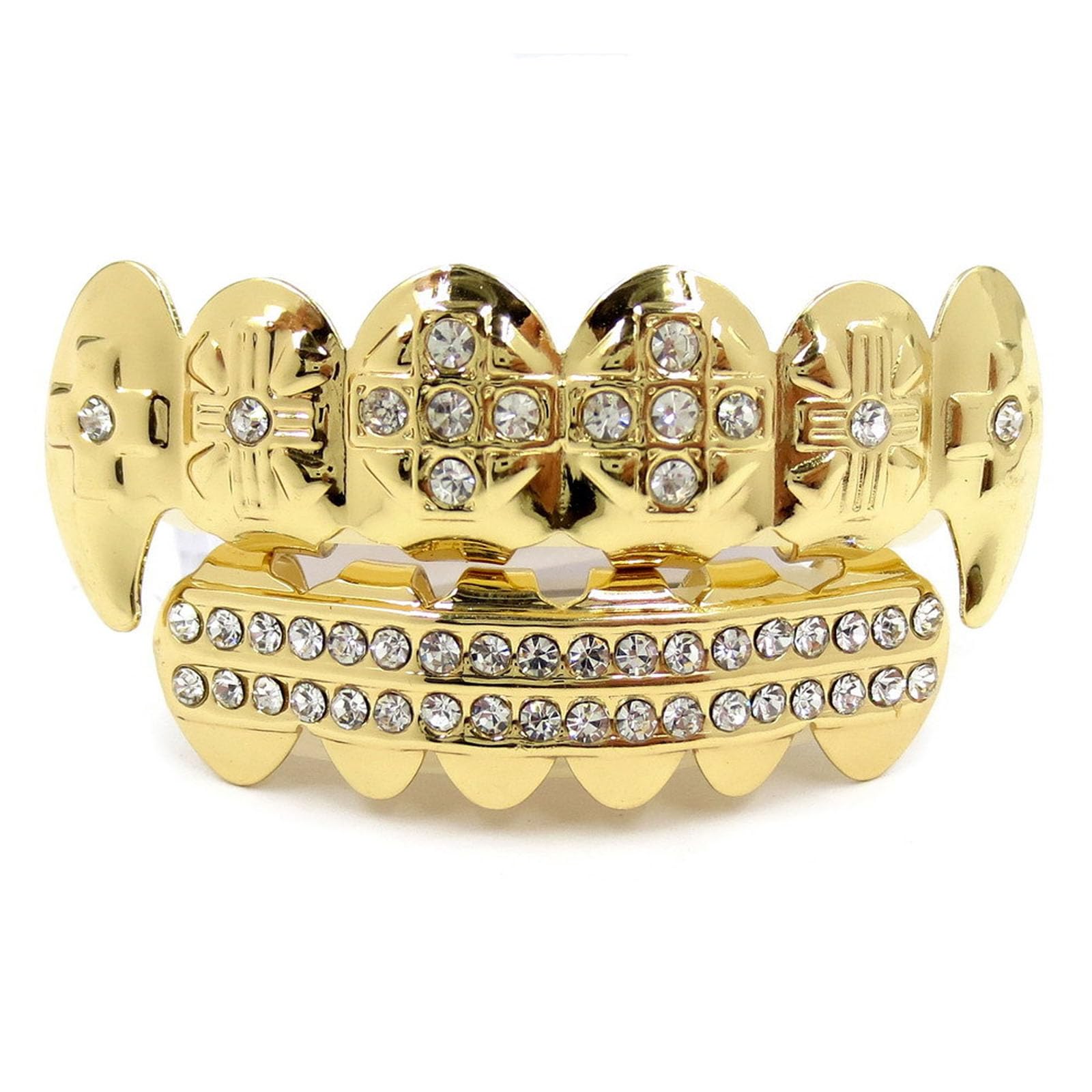 yufana 18k Gold Plated Gold, Hip-Hop Mouth Fence for Men and Women, Tooth Fence for Top and Bottom, Fangs Fit for Clown Rapper, Halloween Role-Playing Party Gift โ image 1