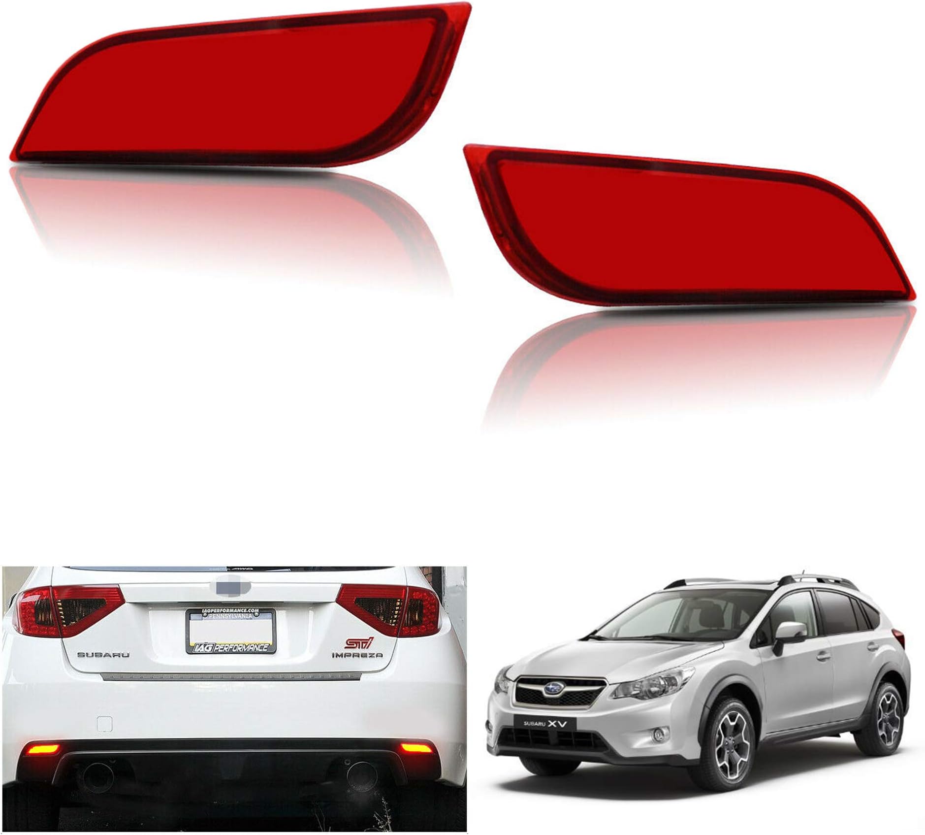 KUOOAN Red Lens 26-SMD LED Bumper Reflector Marker Lights Rear Fog Tail/Brake Lamps Compatible for Subaru 2008-2014 WRX/STI, 08-up Impreza, 2013-up XV Crosstrek