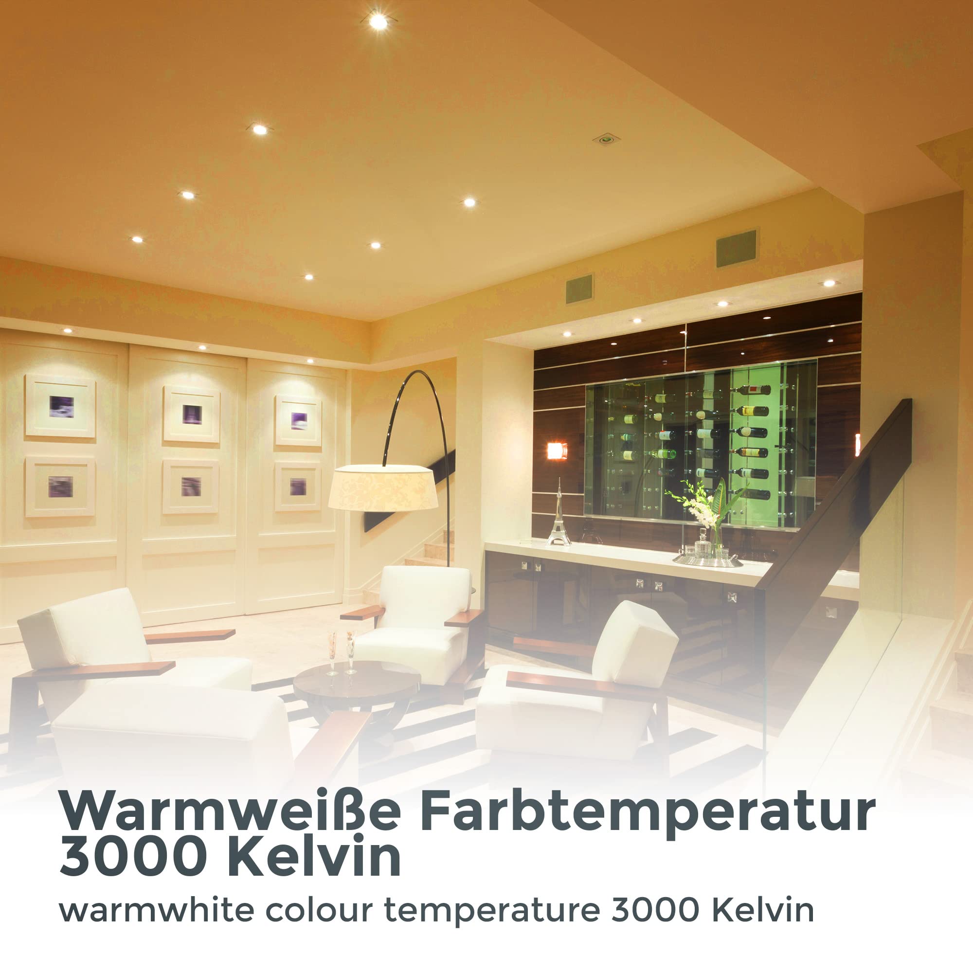 B.K.Licht - 6er Set LED Einbaustrahler 230V schwenkbar, flach, warmweiß, LED Spot, Deckenspots, Spots, Einbauleuchten, Einbauspots, Deckenstrahler, 68mm Lochmass, 90x24 mm, Matt-Nickel 2