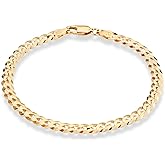Miabella 18K Gold Plated 925 Sterling Silver Italian 5mm Solid Diamond-Cut Cuban Link Curb Chain Bracelet for Men Women, Made in Italy