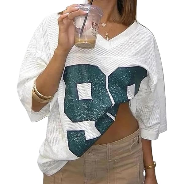 Pokn Y2K Jersey One Shoulder Oversized Tshirts Short Sleeve