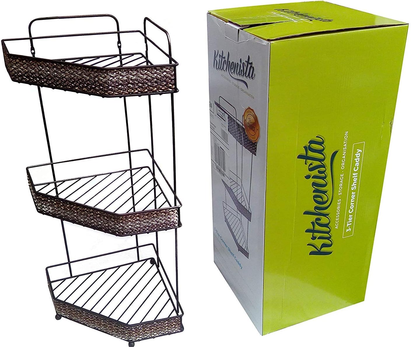 3Tier Bathroom & Kitchen Corner Shelf Caddy in Brown 33.7 x 24 x 57