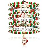 pupvus 7-Pack Christmas Friendship Bracelets for Women - Festive Holiday Accessories with Joy, Merry Designs & Charms - Perfect Christmas, Stocking Stuffers & Party Favors