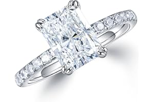 MOOSEA 2ct Radiant Cut Moissanite Rings for Women - D Color VVS1 Clarity Lab Created Moissanite Wedding Rings for Women 14K White Gold Plated Moissanite Engagement Ring Valentines Day Gifts for Her
