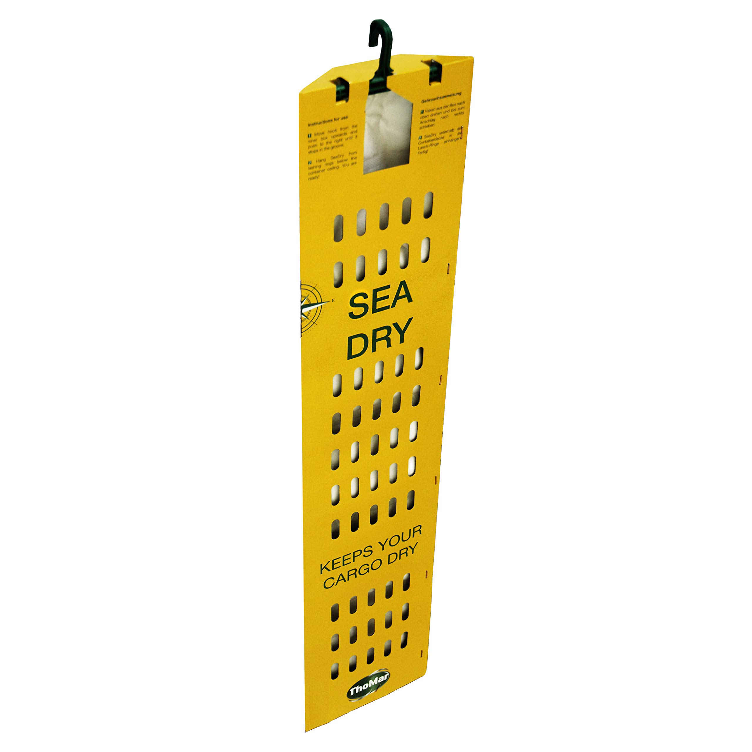 Britwrap SeaDry Antihumidity Dessicant. Large Volume Moisture Absorber and Dehumidifier for Shipping Container, home and garage. Vertical Pole with Hook (10 x sachets in cardboard casing - 1200g)