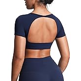 Aoxjox Short Sleeve Crop Tops for Women Clarissa Hollow Back Workout Cropped T Shirt Top
