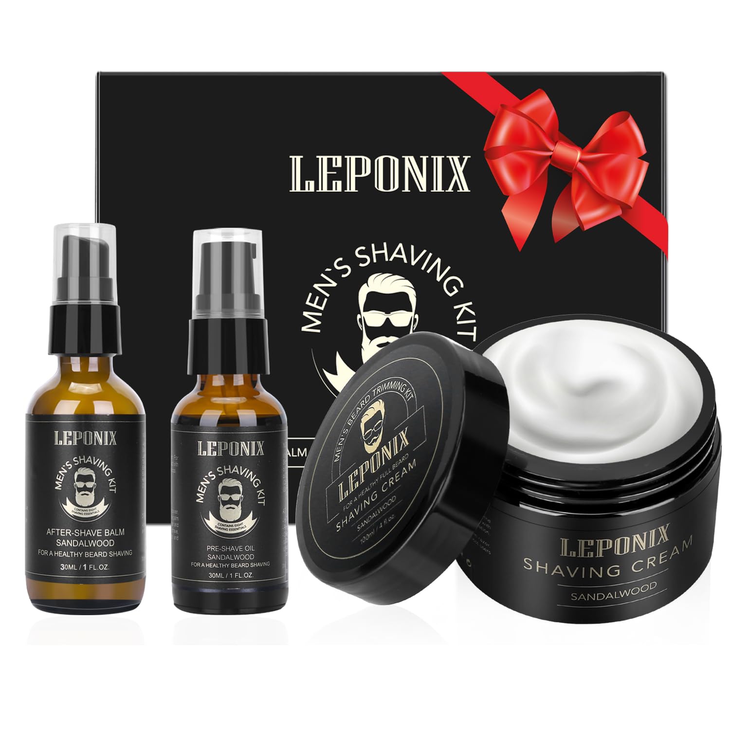 Shaving Kit for Men, Aftershave Men Gift Set Includes Sandalwood Shaving Cream, After Shave Lotion for Men and Pre Shave Oil Fights Nicks, Cuts and Razor Burn Gift Set for Him Men Boyfriend
