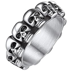 FaithHeart Skull Bone Band Rings Mens Stainless