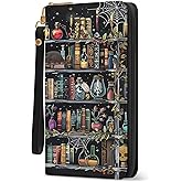 Books Goth Gothic Womens Wallet, Wristlet RFID Blocking Wallets for Women, Ladies Purse with Zip Around Credit Card Holder and 10 Card Slots & ID Window, Travel Large Capacity Women's Clutch Organizer