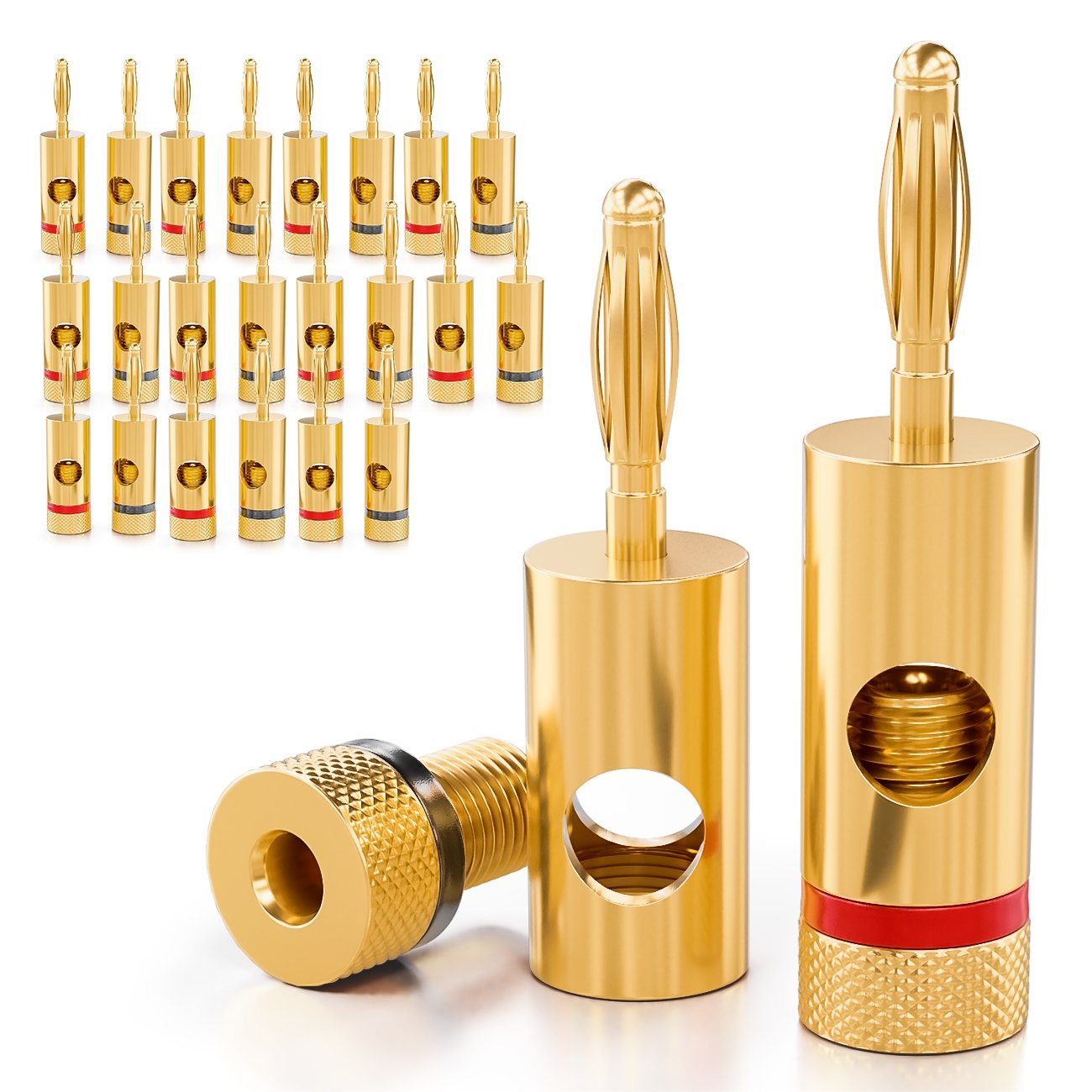 deleyCON 24x Banana Plug 24K Gold Plated and Screwable for Cable Boxes Amplifiers AV-Receiver Power Amplifiers HiFi Stereo Systems