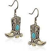 Wrangler Western Boots Horse Dangle Earrings for Women Cowgirl Cowboy Lightweight Retro Country Chocha Jewelry