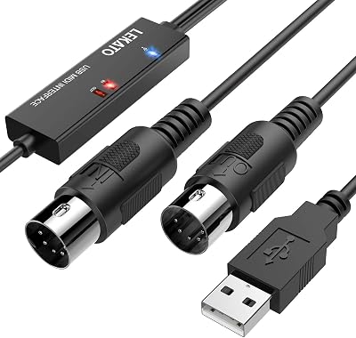 LEKATO USB MIDI Cable 5 Pin 6.5Ft In/Out Interface Indicator Light MIDI