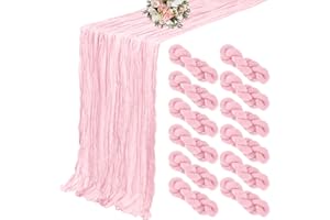 YMHPRIDE 12 Pack Cheesecloth Table Runner 20 x 120 inch Cheese Cloth Table Runner Bulk,Romantic Boho Sheer Gauze Fabric Table Runners for Wedding Reception,Party,Bridal Shower Table Decor(Light Pink)