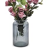 OFFIDIX Glass Vase,7.3 * 4.3in Vertical Line Geometric Faceted Design Flower Vase