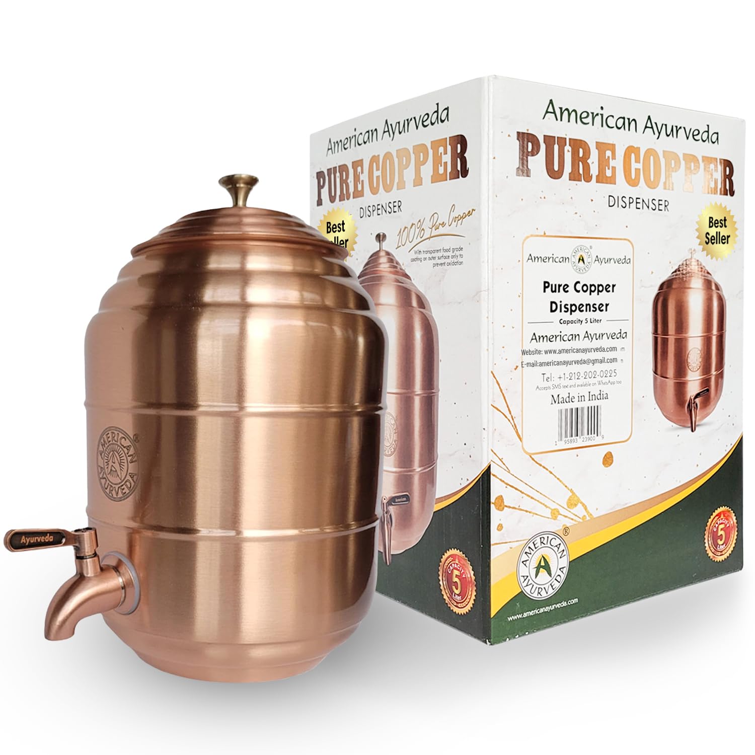 Photo 1 of 100% Pure Copper water Dispenser Storage Tank Pot, Stainless Steel Faucet spigot and Lid included Healthy Organic Water Yoga Meditation 1.32 Gal (5 Liters)