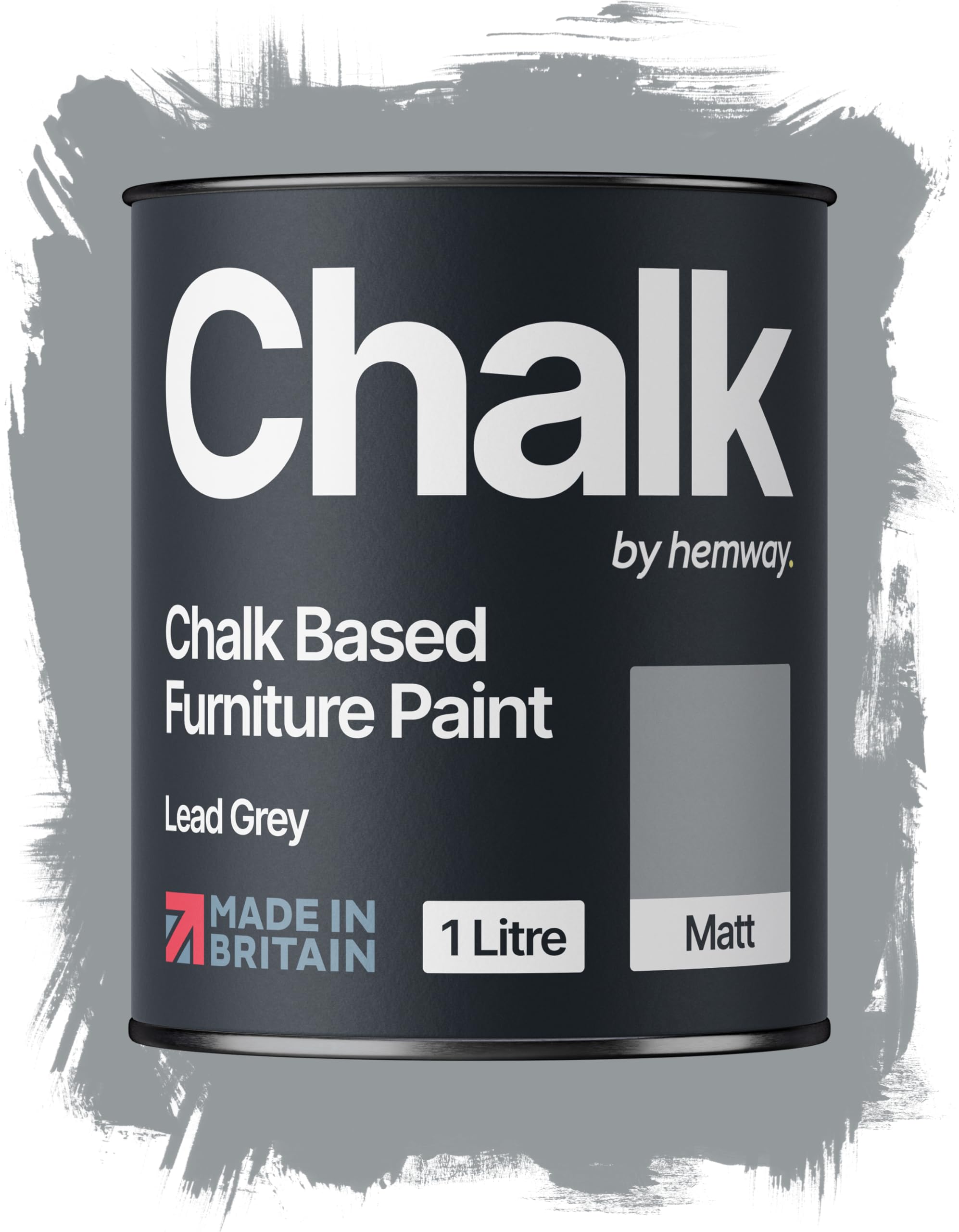 Hemway Chalk Based Furniture Paint, Lead Grey 1L, Matt Finish Shabby Chic, Chalk Paint Furniture & Walls, Quick Dry & 1 Coat