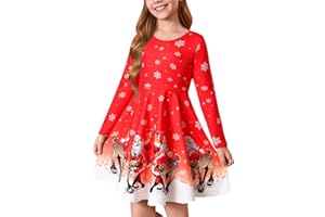 Haloumoning Girls Long Sleeve T-Shirt Dresses Kids Fall A-Line Twirly Skater Dresses 5-14 Years