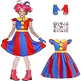 Kitimi Circus Costume for Kids,Halloween Costume Clown Dress Up Party Outfit Cosplay with Gloves Stickers for Girls