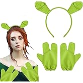 Green Ogre Ears Headband and Gloves Set Cute Plush Monster Costume Accessories for Halloween Cosplay Theme Party