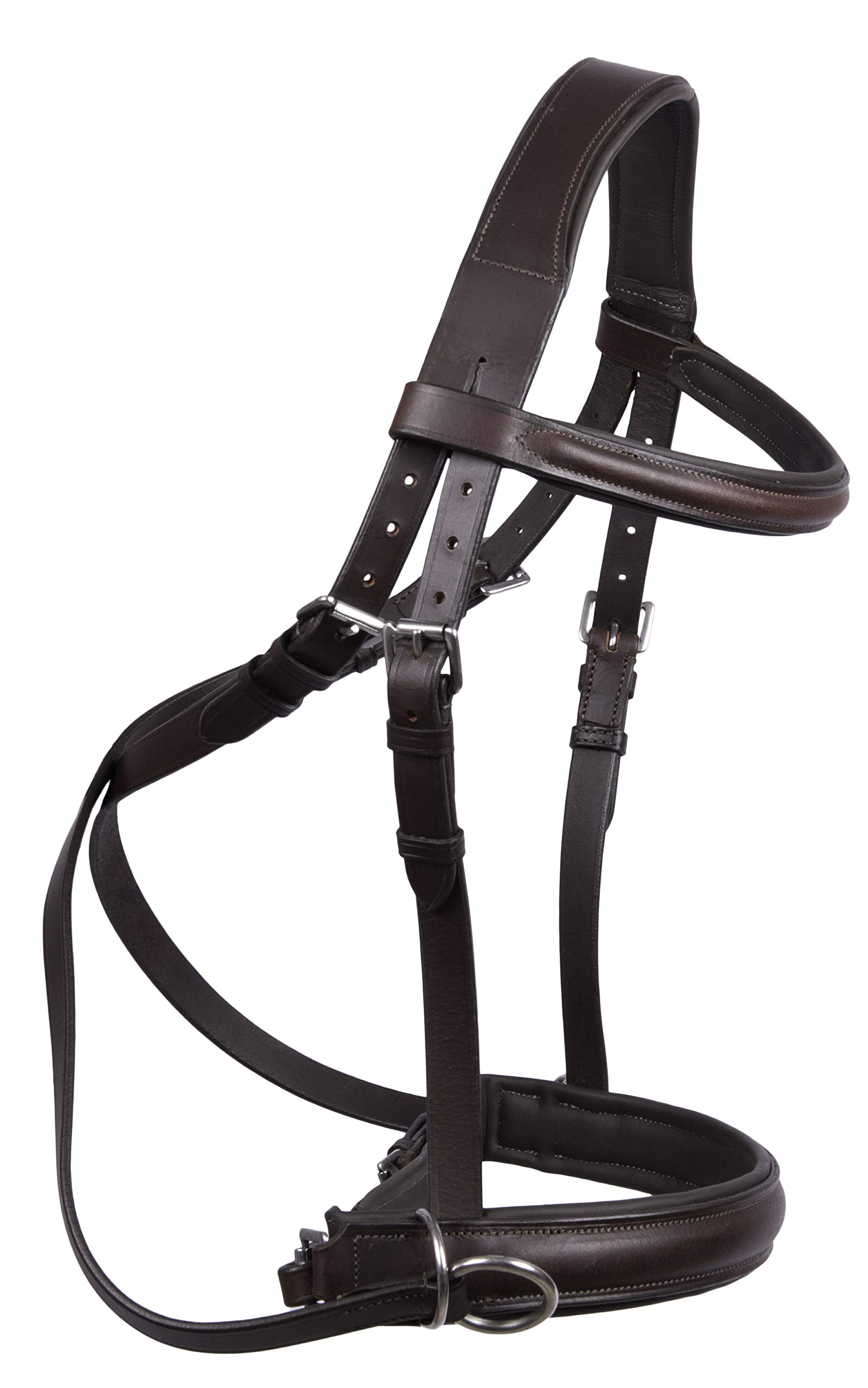 Genuine English Leather Crossover |Crossunder Bitless Bridle Headstall with Reins - Brown-S