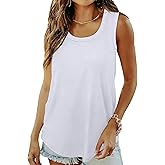 Saloogoe Womens Tank Tops Summer Loose Sleeveless Tops Ribbed Trim Scoop Neck Curved Hem 2024