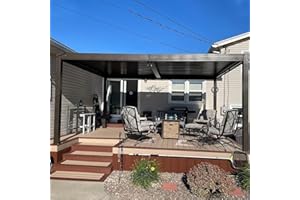 DOMI OUTDOOR LIVING Domi Louvered Pergola 10X16FT, Aluminum Pergola with Adjustable Louvered Roof and Drainage Gutter, Outdoor Pergola Gazebo for Patio, Backyard, Deck, Brown