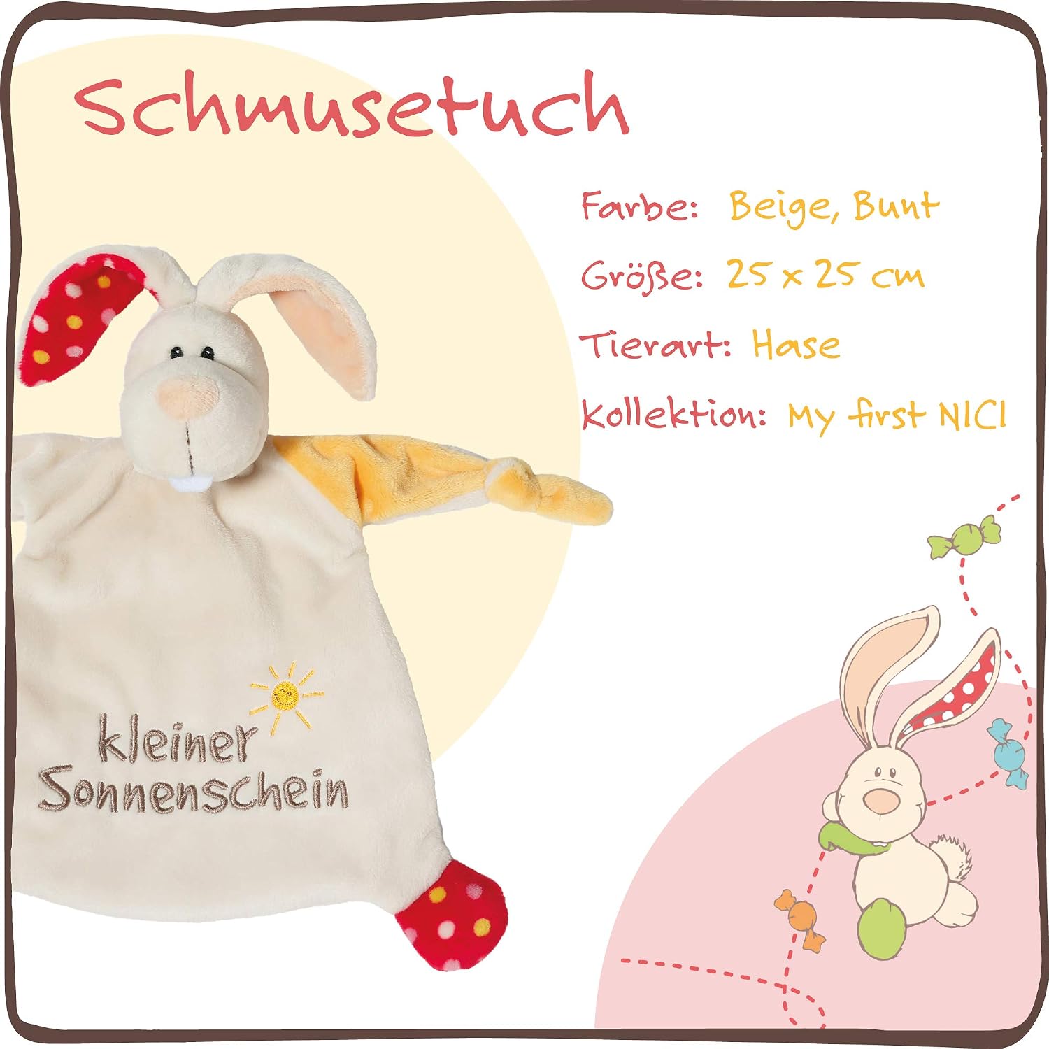 NICI 40043 Cuddly Blanket Rabbit 'Little Sunshine' 25 x 25 cm - Cuddle Blanket from 0+ Months - Cuddly Toy for Babies & Toddlers - Image 4