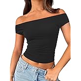 Trendy Queen Off The Shoulder Tops for Women Going Out Y2K Summer Cute Shirts Sexy 2026 Double Lined Date Club Outfits