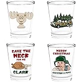 Christmas Vacation Merch Gifts, Funny Holiday Shot Glasses, Griswold Family Cousin Eddie Christmas Drinking Cups, 4 Pack 2oz Holiday Wine Glasses for Women Men, White Elephant Gifts Stocking Stuffers