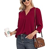 VIISHOW Womens Tops Casual Chiffon Blouses Tops 3/4 Sleeve V Neck Tunic Top Loose Shirt