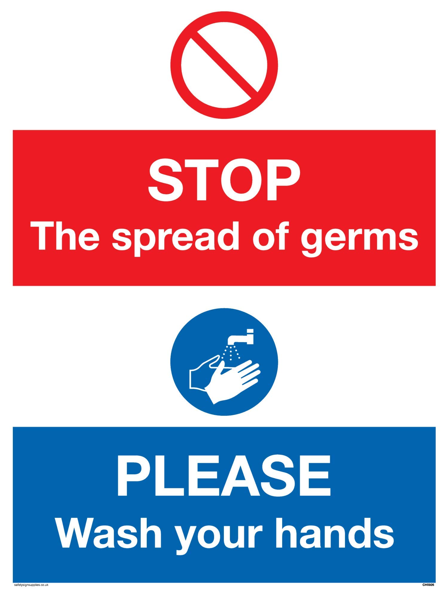 STOP germs PLEASE wash your hands sign - Plastic Rigid 3mm — image 1