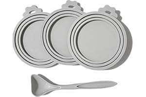 MoPawKT- Silicone Cat/Dog Food Can Covers Lids, Universal 3 Sizes Fit for 3oz, 5.5oz, 6.5oz, 13oz, 13.2oz Pet Food Cans, BPA Free, Reusable (box of 3 lids+1 scoop in Grey)