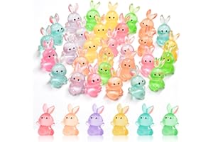 HOMICO 30 Pieces Rabbit Miniature Figurines Luminous Mini Easter Bunny Small Rabbits Mini Resin Animals for Dollhouse Fairy Garden Micro Landscape Bunny Party Favors