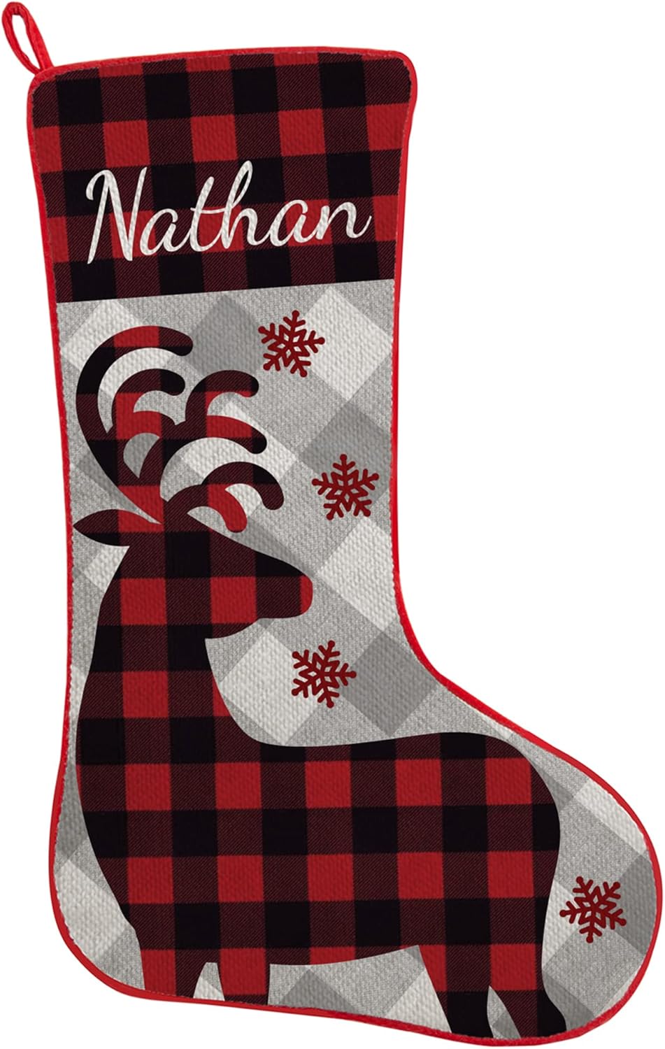 Stockings & Holders - Let's Make Memories Personalized Christmas Stockings - Perfectly Plaid - Rustic Christmas Decor - Reindeer Design - Customize with Your Name - Stockings for Family - 19
