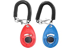 Dog Training Clicker with Wrist Strap - OYEFLY Durable Lightweight Easy to Use, Pet Training Clicker for Cats Puppy Birds Horses. Perfect for Behavioral Training 2-Pack (Red and Blue)