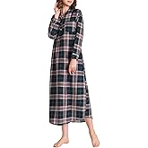 Latuza Women's Flannel Nightgown with Pockets Long Sleeves Full Length