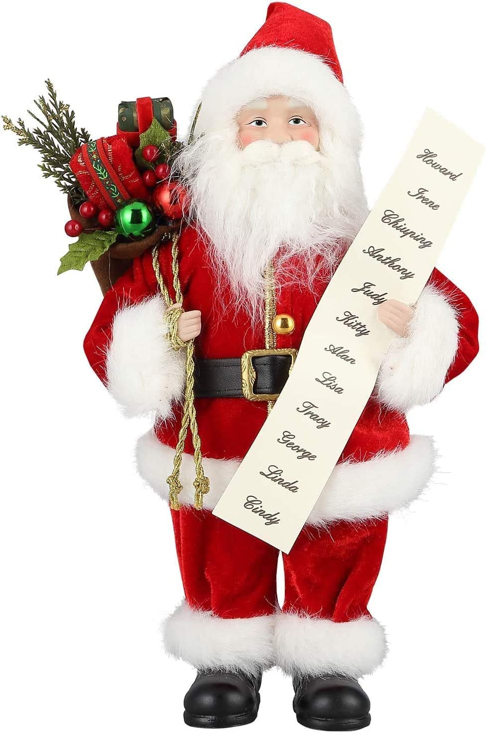 Uten Deluxe Father Christmas Santa Claus Standing Figure With Gift Bag and Lists 12 Inch Xmas Ornament Home Decoration Christmas Figure