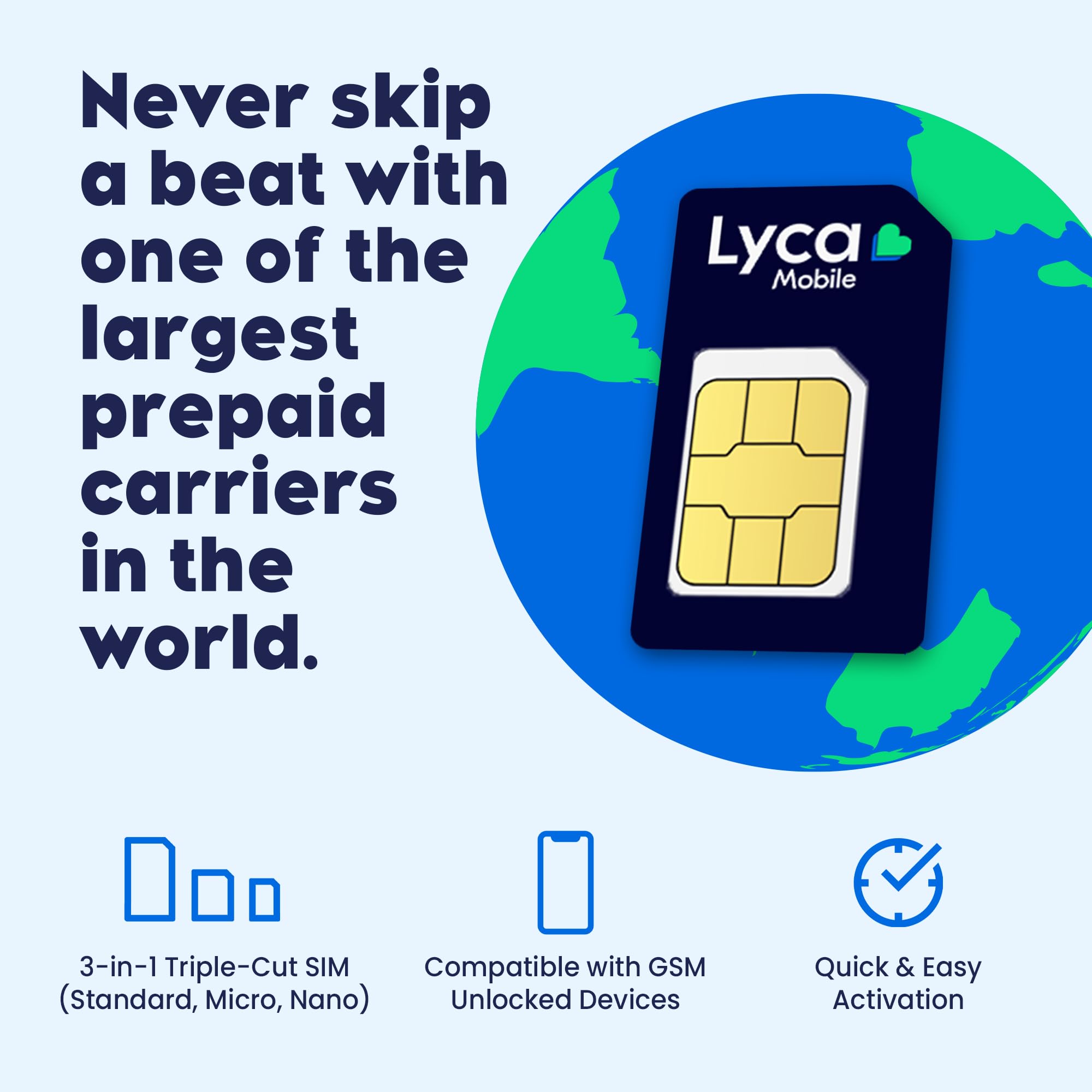 Lycamobile 30 Day USA Prepaid SIM Card with 12GB High Speed 4G LTE/5G Data with Hotspot, International Talk & Text to 100+ Countries, Quick Activation, Triple-Cut US Mobile SIM Card for Cell Phones